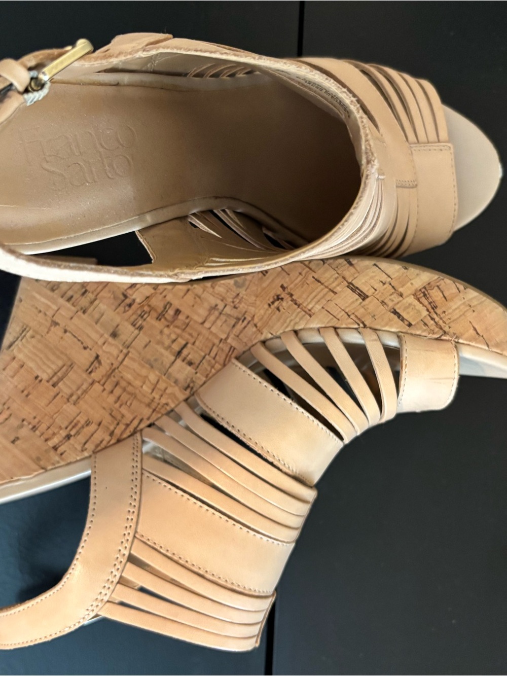 Franco Sarto Tan Leather Cork Wedge Sandals